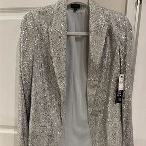 Express Silver Sequin Blazer Jacket S NWT